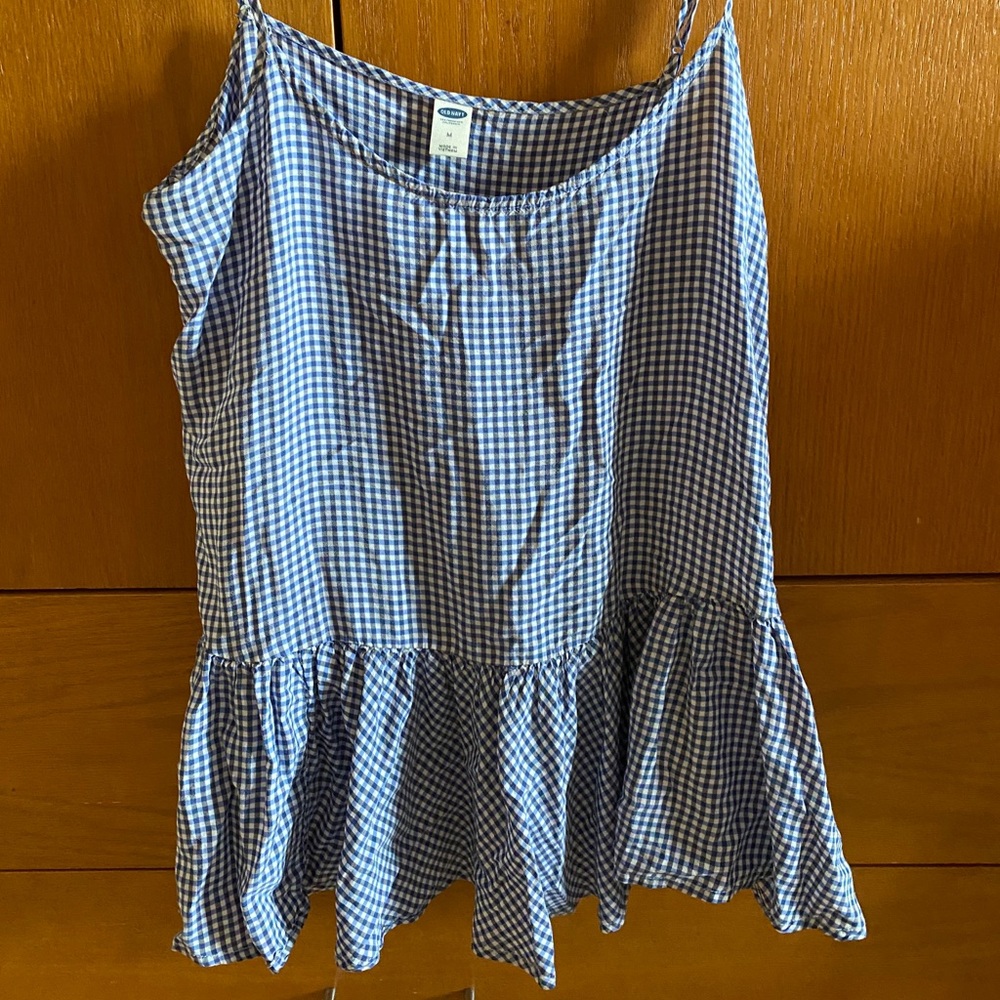 Blue and white gingham tank top